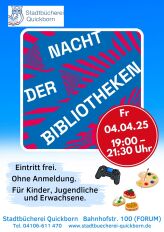 Am 04.April lädt die Stadtbücherei zur Nacht der Bibliotheken ein. Quelle: Canva/ dbv, Abdruck: honorarfrei