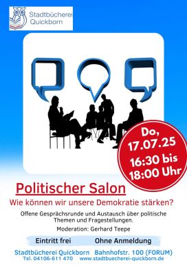 Die Stadtbücherei Quickborn lädt am 17. Juli zu einer offenen Diskussion über die Stärkung unserer Demokratie ein, Quelle: Stadtbücherei, Abdruck honorarfrei