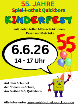 PM 121 Plakat 55 Jahre Spiel-i-othek Quickborn_ Großes Kinderfest auf dem Schulhof der Comenius-Schule