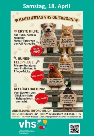 VHS Quickborn lädt zum 1. Großen Haustiertag im April ein (Quelle: VHS, Gemini)